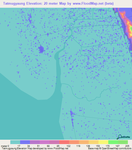 Tatmugyaung,Myanmar Elevation Map