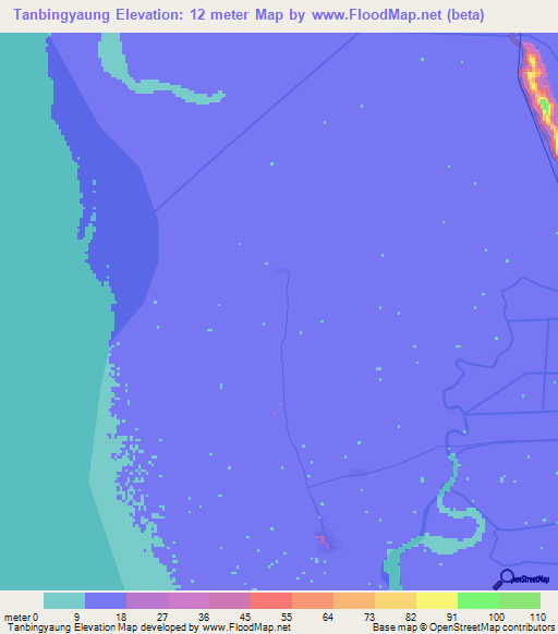 Tanbingyaung,Myanmar Elevation Map