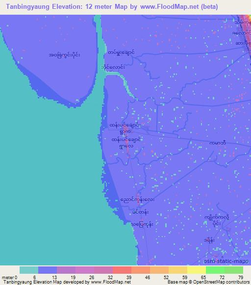 Tanbingyaung,Myanmar Elevation Map