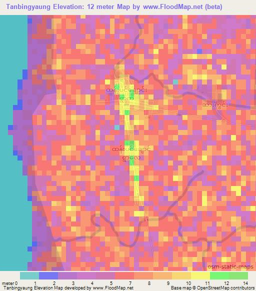 Tanbingyaung,Myanmar Elevation Map