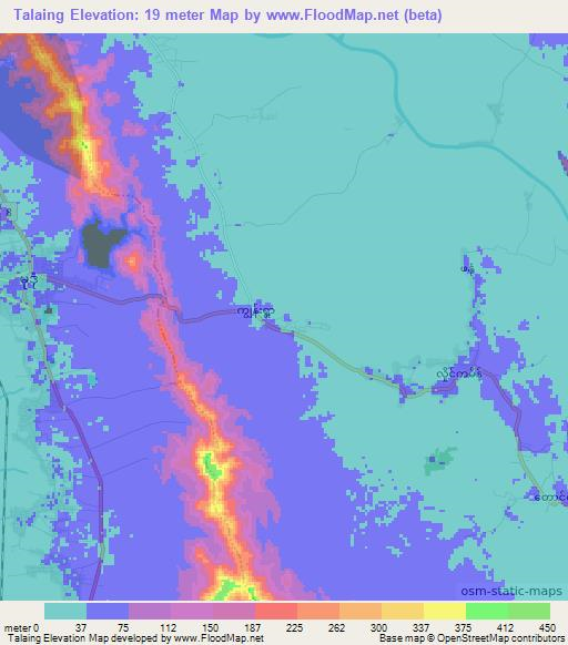 Talaing,Myanmar Elevation Map