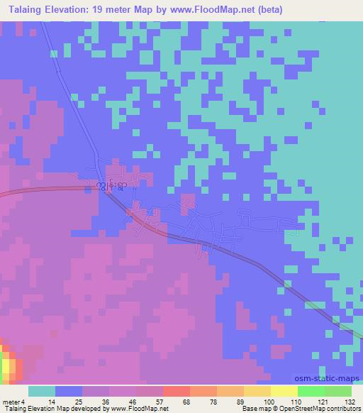 Talaing,Myanmar Elevation Map