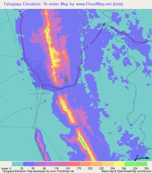 Taingtaya,Myanmar Elevation Map