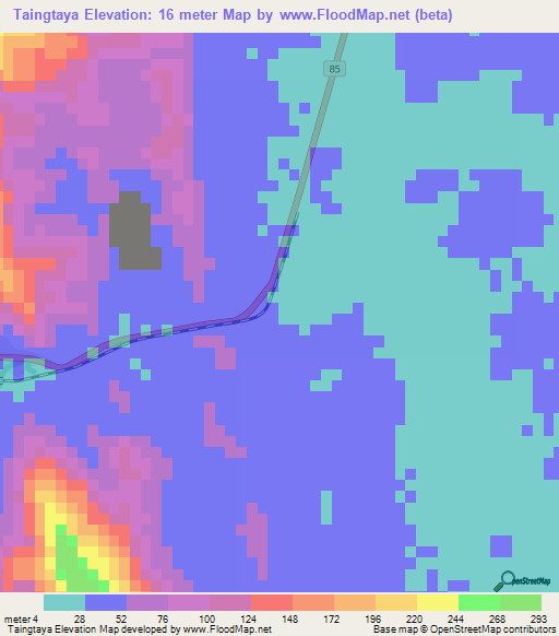 Taingtaya,Myanmar Elevation Map