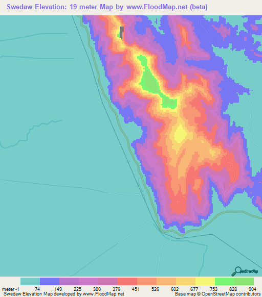 Swedaw,Myanmar Elevation Map