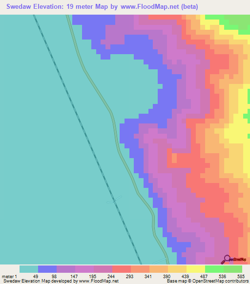 Swedaw,Myanmar Elevation Map