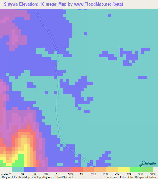 Sinywa,Myanmar Elevation Map