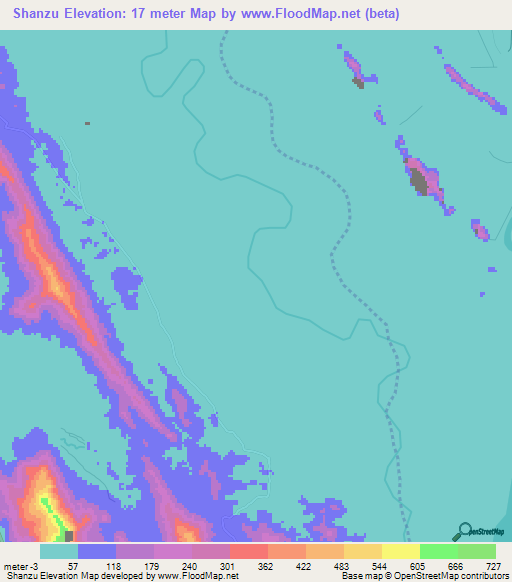 Shanzu,Myanmar Elevation Map