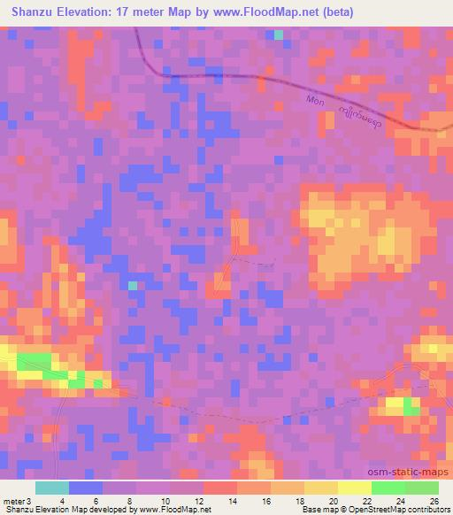 Shanzu,Myanmar Elevation Map