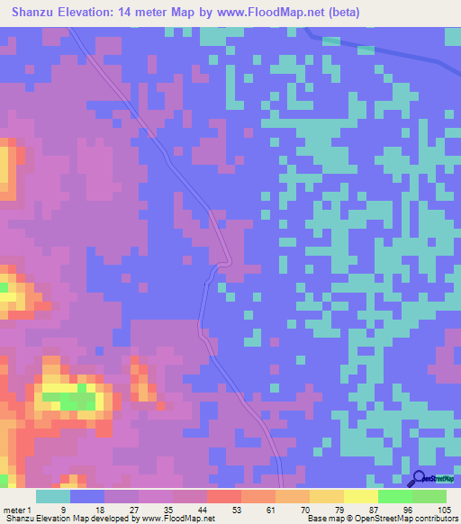 Shanzu,Myanmar Elevation Map