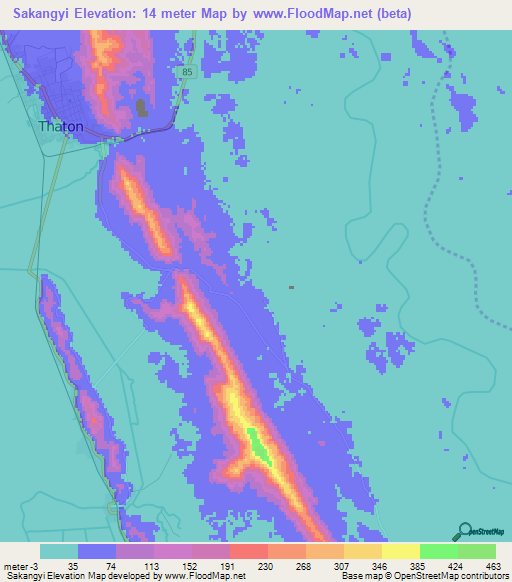 Sakangyi,Myanmar Elevation Map