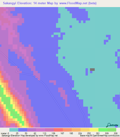 Sakangyi,Myanmar Elevation Map