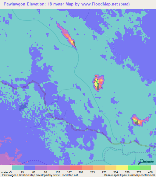 Pawlawgon,Myanmar Elevation Map