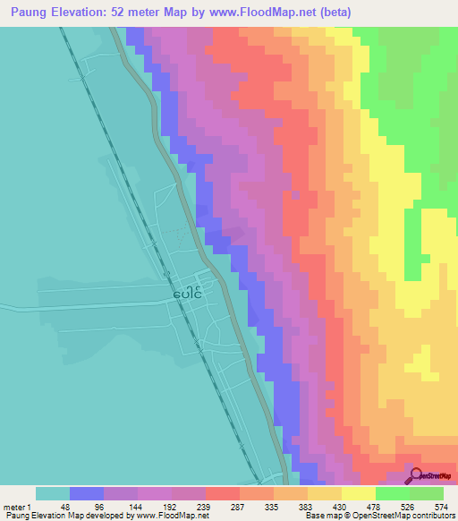 Paung,Myanmar Elevation Map