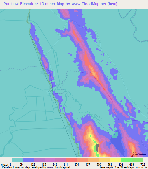 Pauktaw,Myanmar Elevation Map