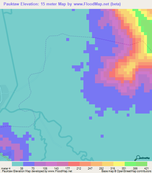 Pauktaw,Myanmar Elevation Map