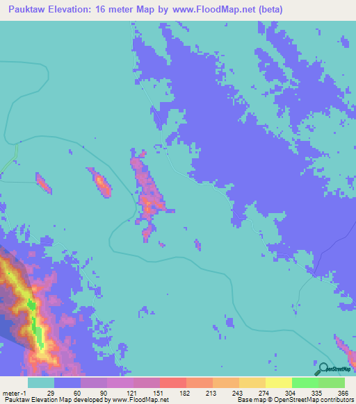 Pauktaw,Myanmar Elevation Map