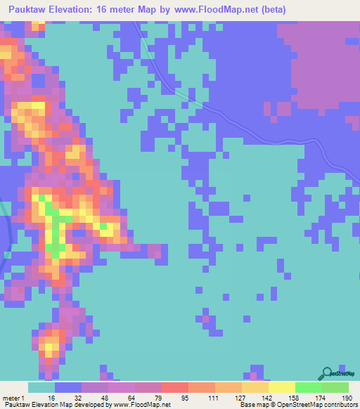 Pauktaw,Myanmar Elevation Map