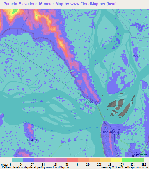 Pathein,Myanmar Elevation Map