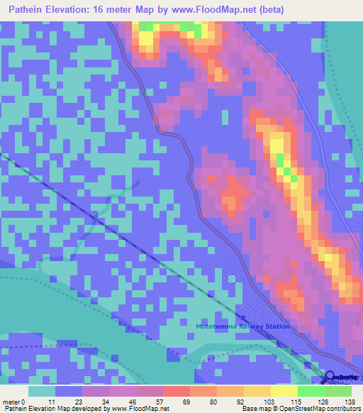 Pathein,Myanmar Elevation Map