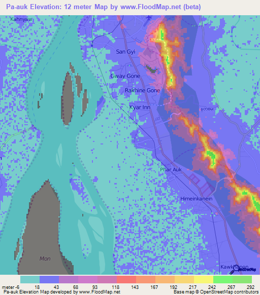 Pa-auk,Myanmar Elevation Map