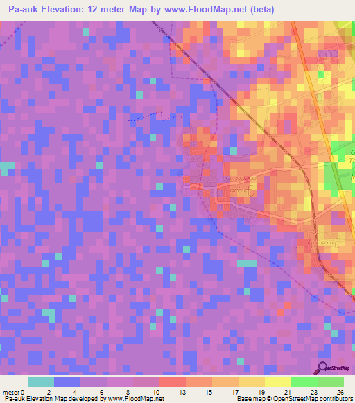 Pa-auk,Myanmar Elevation Map