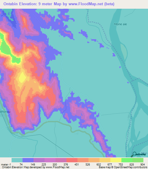 Ontabin,Myanmar Elevation Map