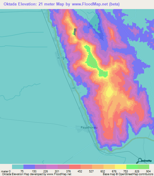 Oktada,Myanmar Elevation Map