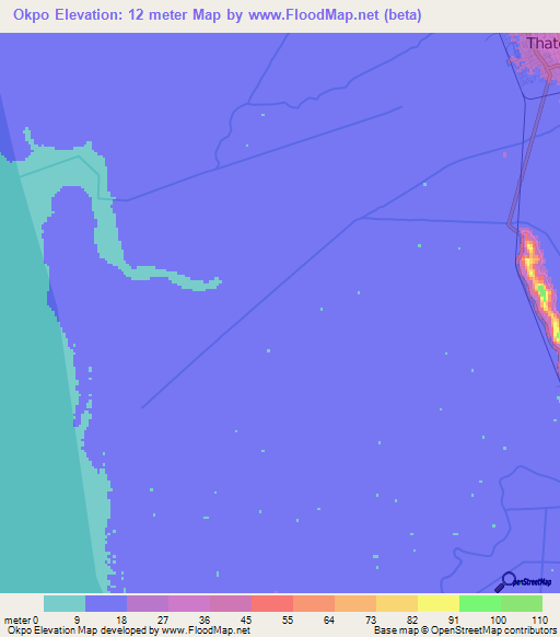 Okpo,Myanmar Elevation Map