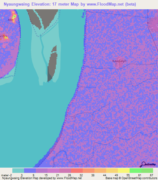 Nyaungwaing,Myanmar Elevation Map