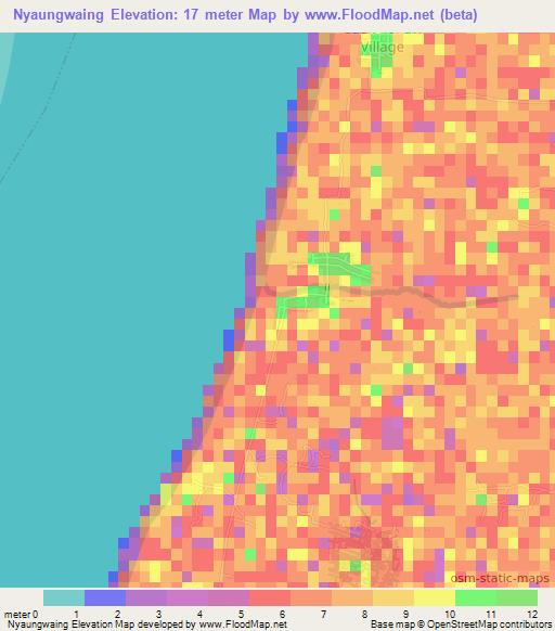 Nyaungwaing,Myanmar Elevation Map