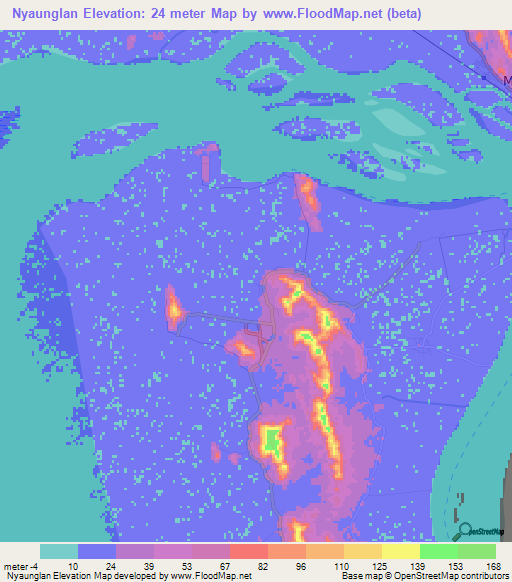 Nyaunglan,Myanmar Elevation Map