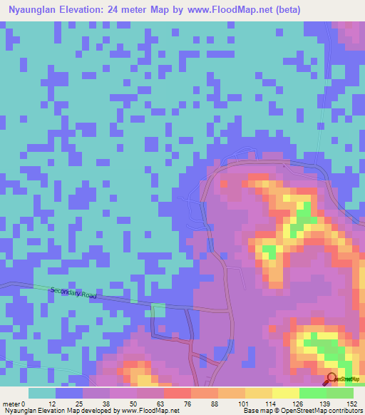 Nyaunglan,Myanmar Elevation Map