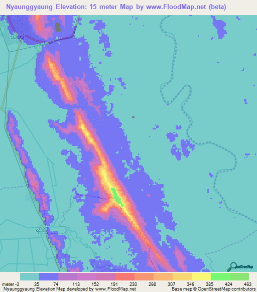 Nyaunggyaung,Myanmar Elevation Map