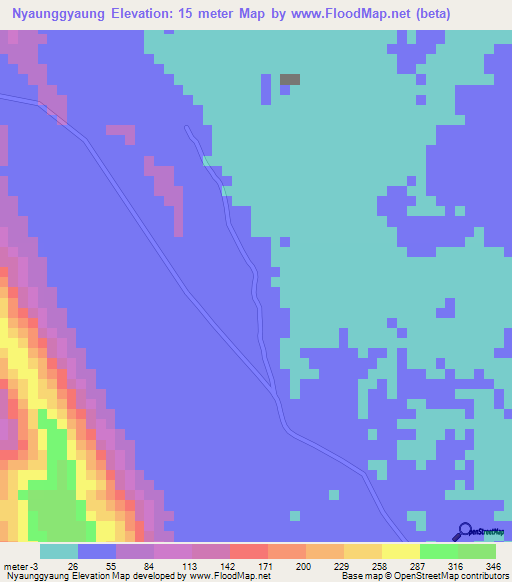 Nyaunggyaung,Myanmar Elevation Map