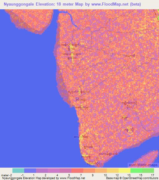 Nyaunggongale,Myanmar Elevation Map
