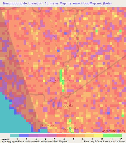 Nyaunggongale,Myanmar Elevation Map