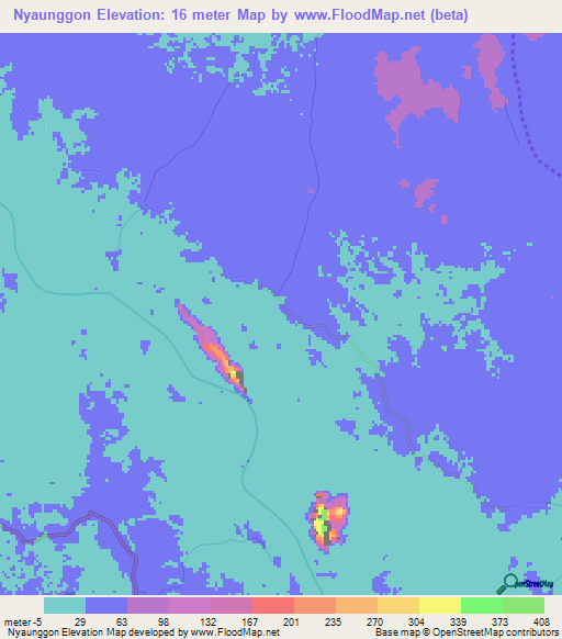 Nyaunggon,Myanmar Elevation Map