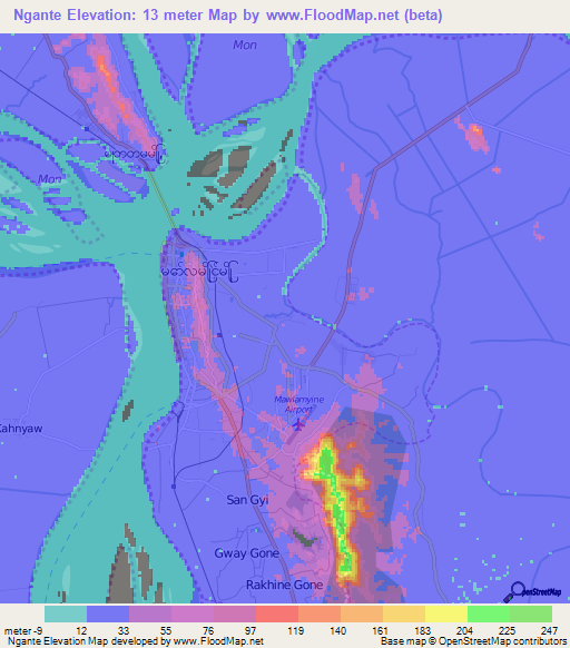 Ngante,Myanmar Elevation Map