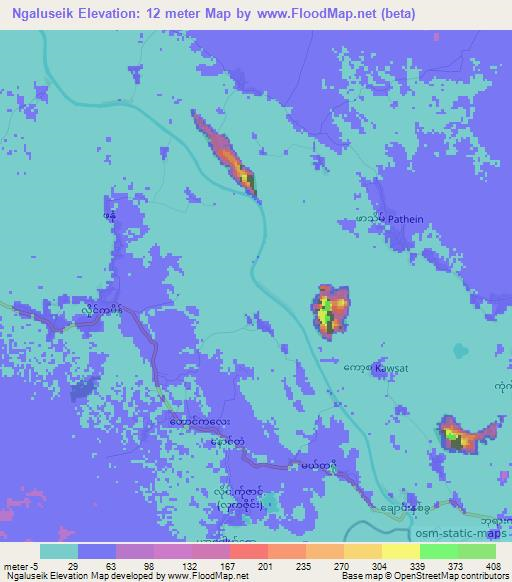 Ngaluseik,Myanmar Elevation Map