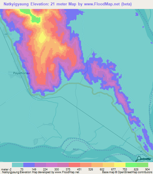 Natkyigyaung,Myanmar Elevation Map