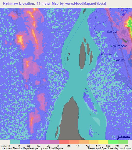 Nathmaw,Myanmar Elevation Map