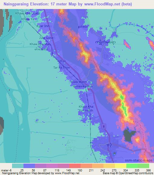 Naingparaing,Myanmar Elevation Map