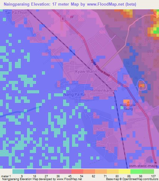 Naingparaing,Myanmar Elevation Map