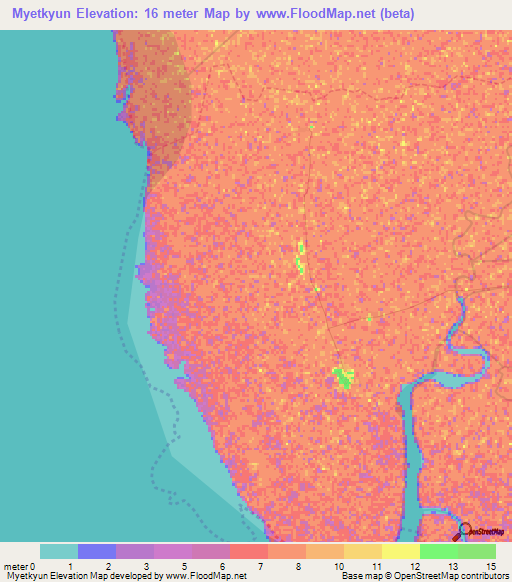 Myetkyun,Myanmar Elevation Map