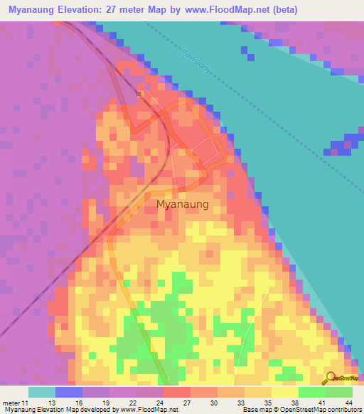 Myanaung,Myanmar Elevation Map