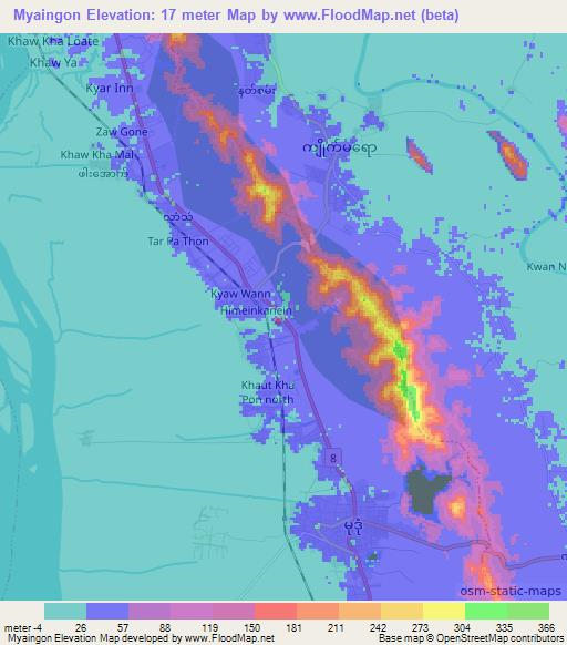 Myaingon,Myanmar Elevation Map