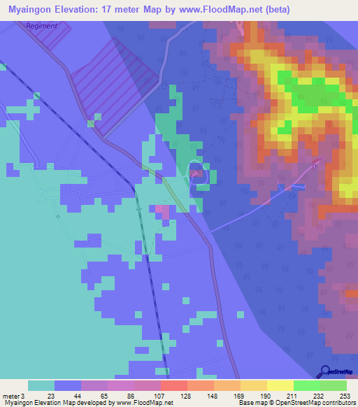 Myaingon,Myanmar Elevation Map