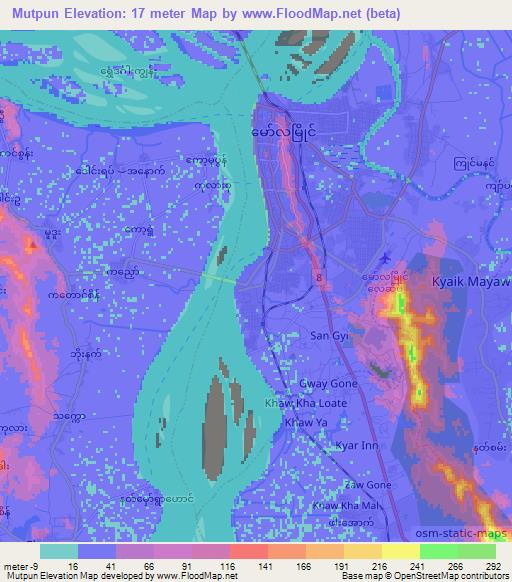 Mutpun,Myanmar Elevation Map