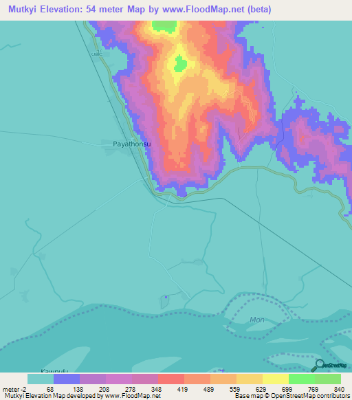 Mutkyi,Myanmar Elevation Map